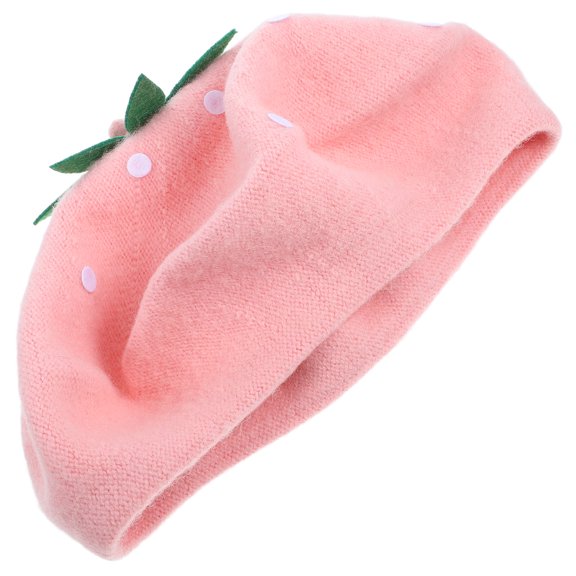WEUVEB Vintage Women's Artist Painter Beret Cap Strawberry Wool Blend Warm Hat for Fall Winter 1 Pack
