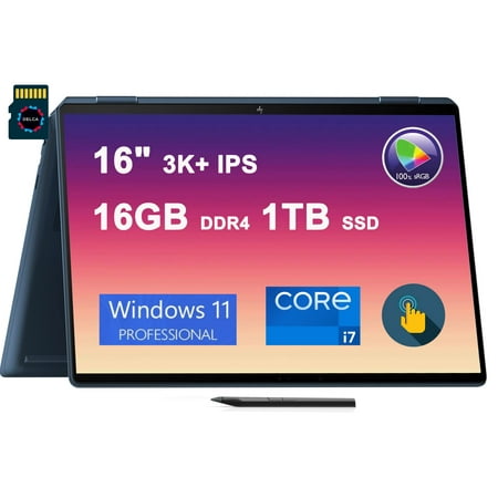 HP Spectre X360 16 2-in-1 Laptop | 16" 3K+ Multi-Touch 400 nits 100% sRGB | 12th Gen Intel 14-Core i7-12700H | 16GB DDR4 1TB SSD | Backlit Fingerprint Thunderbolt Pen Win11Pro + 32GB MicroSD Card
