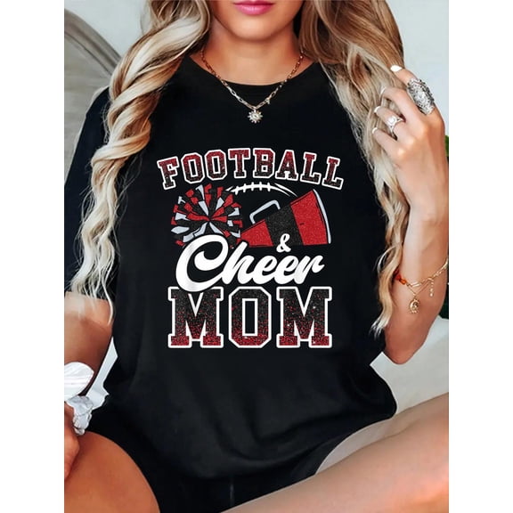 Loud Proud Football and Cheer Mom Cheerleader Mom Mama Red T-Shirt