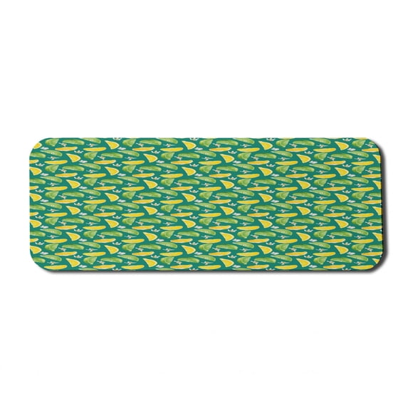 Spring Computer Mouse Pad, Realistic Style Illustration of Lime Tree Flowers and Citrus Slices Art Print, Rectangle Non-Slip Rubber Mousepad Large, 31" x 12", Teal Multicolor, by Ambesonne