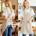 thumbnail image 4 of Cotton Linen Pinafore Apron Dress for Women with 2 Pockets Cute Art Chef Aprons Adjustable Bib Apron With Long Coverage for Kitchen Baking Gardening Painting(Khaki), 4 of 5