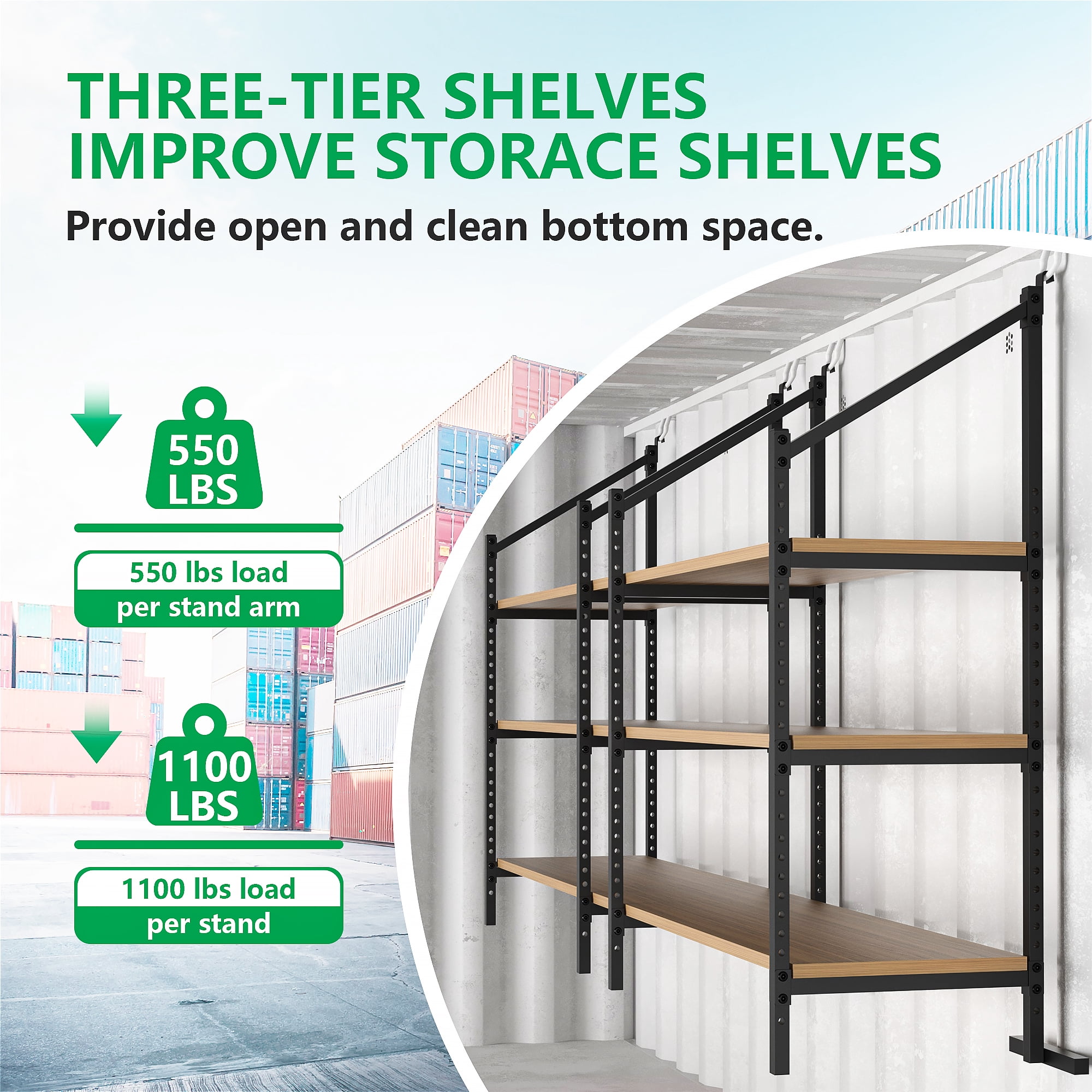 Heavy-Duty Shipping Container Shelving 4-Pack - Adjustable 3-Tier Steel Shelves, 800lb Load Rating per Bracket for Garage & Workshop Storage
