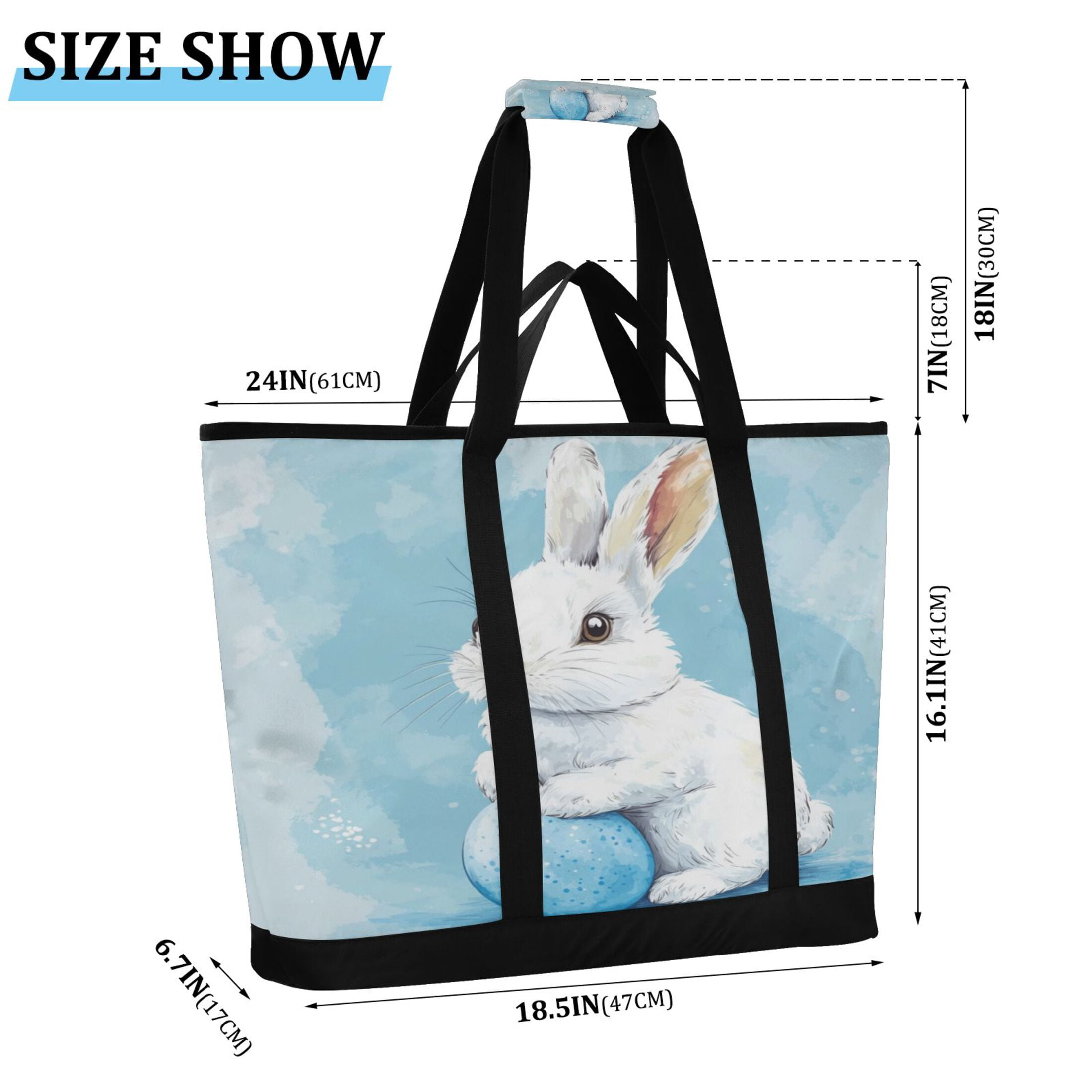 Large Hand-held Ice Pack Picnic Bag Insulation and Refrigeration Suitable for Shopping Picnics and Camping Blue Easter Bunny