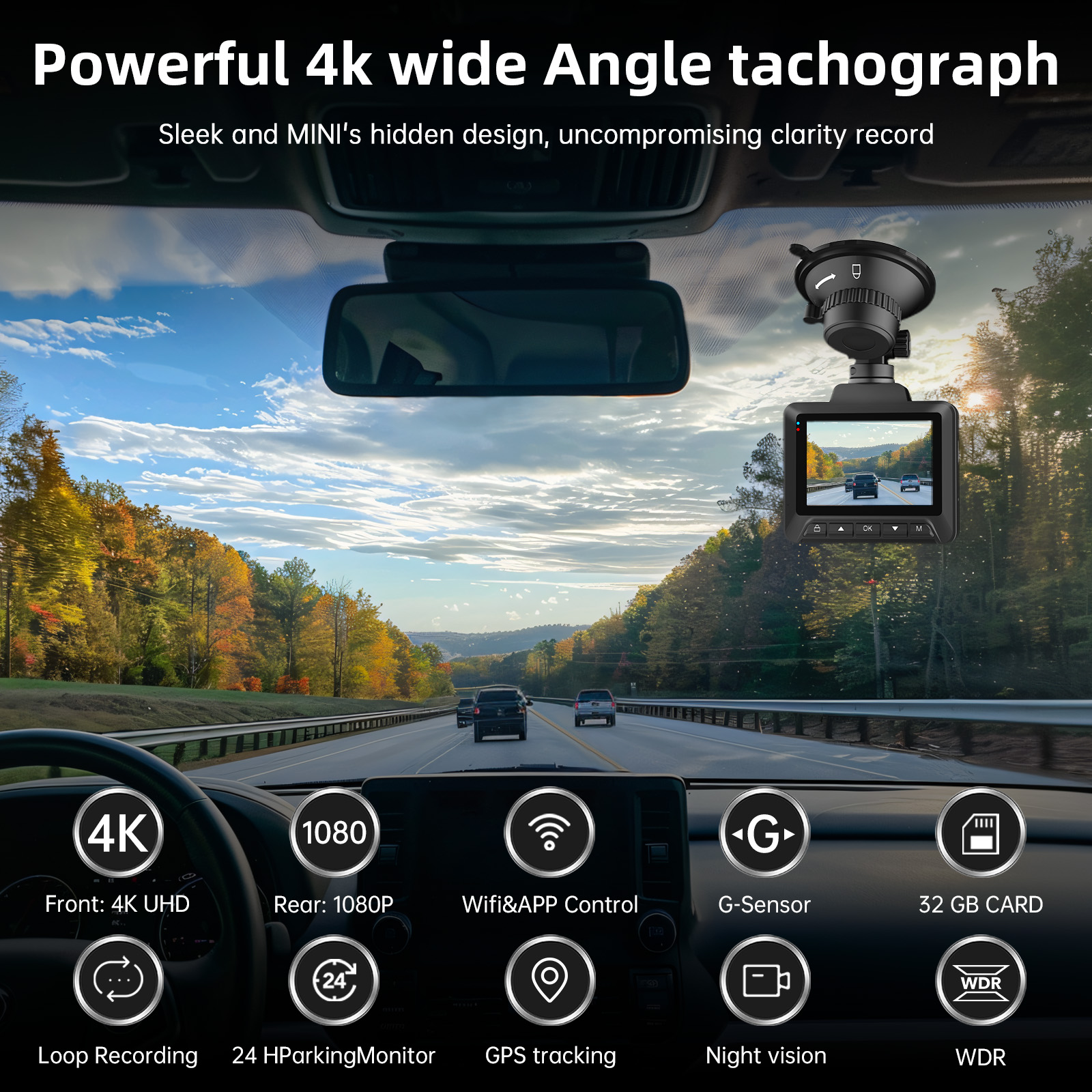 FFN 4K Dual Channel Dash Cam with GPS and WiFi photo 2