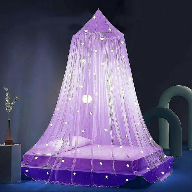 Stars Bed Canopy Glow in The Dark, Bed Canopy for Girls Mosquito Net, Princess Canopy for Girls Bed Room Decor,Purple