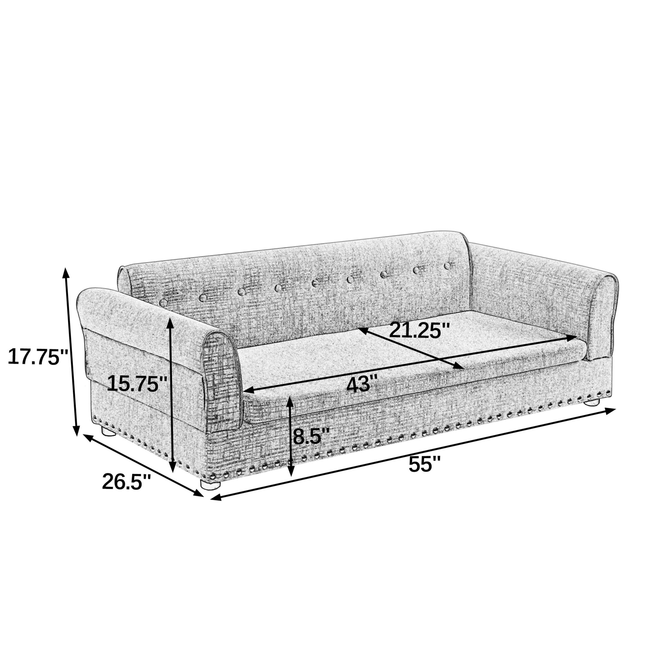 Noble House 55" Comfortable Elevated Pet Sofa, Elegant Oversized Linen Dog Bed with Support Armrests, Beige