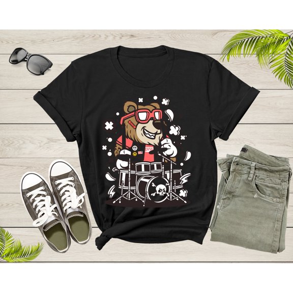 Music Band Bear Drummer Percussion Rocker Bear Musician T-Shirt Drummer Music Lover Gift T Shirt for Men Women Kids Boys Girls Teens Tshirt