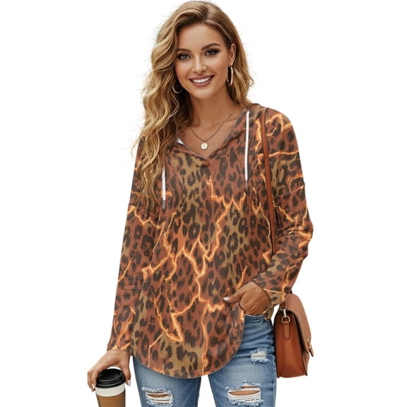 DISNIMO Leopard Print Hoodies for Women Trendy Sweatshirts Long Sleeve Pullover Tops Waffle Tunics Top for Fall Winter, 3XL