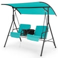 thumbnail image 4 of Costway NP10493TU 2-Person Canopy Porch Swing Padded Chair Cooler Bag Rotatable Tray - Turquoise, 4 of 11