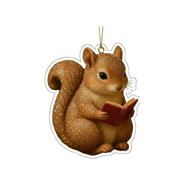 Adornos de Animales de Lectura Acrílicos 2D para Amantes de Los Libros | Decoración para Árbol de Navidad | Diseños de Zorro, Mapache y Pájaro | Regalos para Lectores, Profesores y Bibliotecarios | D