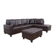 thumbnail image 3 of PonLiving Furniture Brown Faux Leather 3 Piece Sectional Sofa Couch Set, L-Shaped Modern Sofa with Chaise Storage Ottoman for Living Room Furniture, Right Hand Facing, 3 of 5