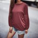thumbnail image 3 of Mujer Top Color Puro Cuello Redondo Poliéster Manga Larga Punto Plisado Otoño Camiseta para Trabajo Diario Vino Rojo XL, 3 of 5