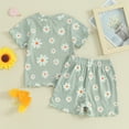 thumbnail image 3 of Okbabeha Toddler Girl Summer Outfit Baby Daisy Crew Neck Short Sleeve T Shirts Tops and Shorts Set Cute 2Pcs Clothes, 3 of 7