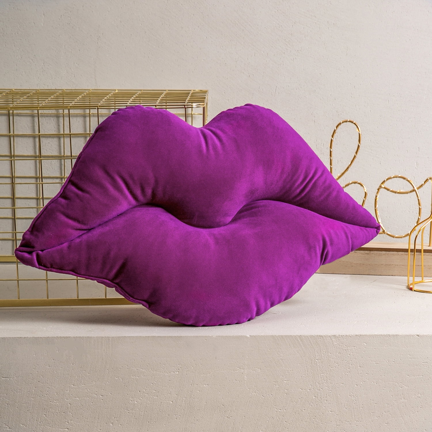 Phantoscope Lips Throw Pillows Smooth Soft Velvet Cushion with Insert Included, Decorative Lumbar Pillow for Couch Bed Living Room, Purple, 24 x 12 Inches