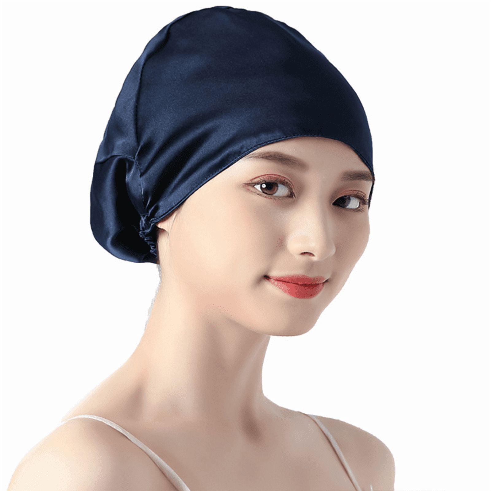 16MM 100% Real Silk Turban Bonnets,Female Double Layered Solid Sleeping Night Wrap Cap,For Curly Ladies