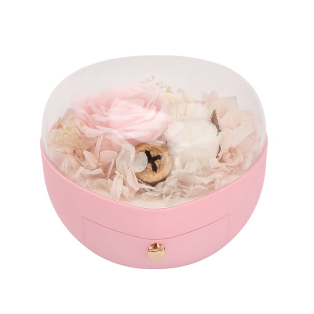 Caja de joyería en forma de corazón, caja de almacenamiento de anillos para collares de flores preservadas para bodas, organizador para mujeres y niñas, color rosa