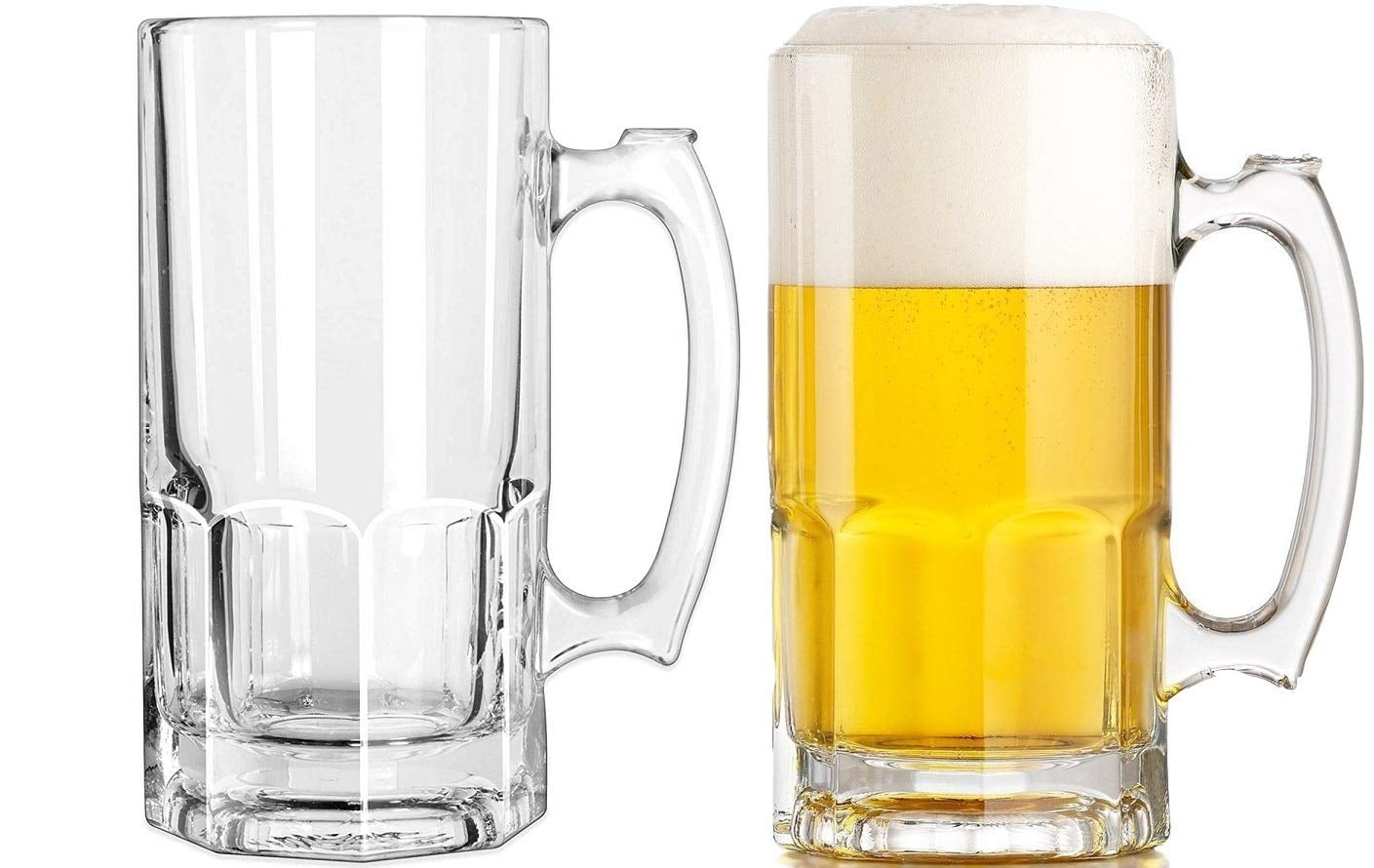 2 Beer Mugs Made in Mexico Mexican Jarro de Cerveza Vidrio Glass Super Jarro 1Liter Tarro