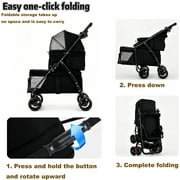 Puedo Double Pet Stroller for Small Cats and Dogs, Foldable Kittens Puppies Travel Strolling Cart with 2 Carriages, Lockable Wheels, Black