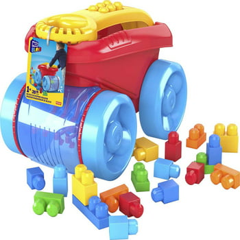 MEGA BLOKS Fisher-Price Blue Block Scooping Wagon Building Toy (21 Pieces) for Toddler