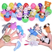 Fun Little Toys 18 Pcs Easter Eggs Prefilled with Animal Finger Puppets, Soft Plush Animal Finger Puppets, Assorted Colors,Party Favors, Easter Basket Stuffers