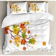thumbnail image 3 of Fall Twin Size Duvet Cover Set, Fall Image with Canadian Maple Leaves Botanical Foliage Nature Warm to Cold Effects, Decorative 2 Piece Bedding Set with 1 Pillow Sham, Yellow Orange, by Ambesonne, 3 of 3