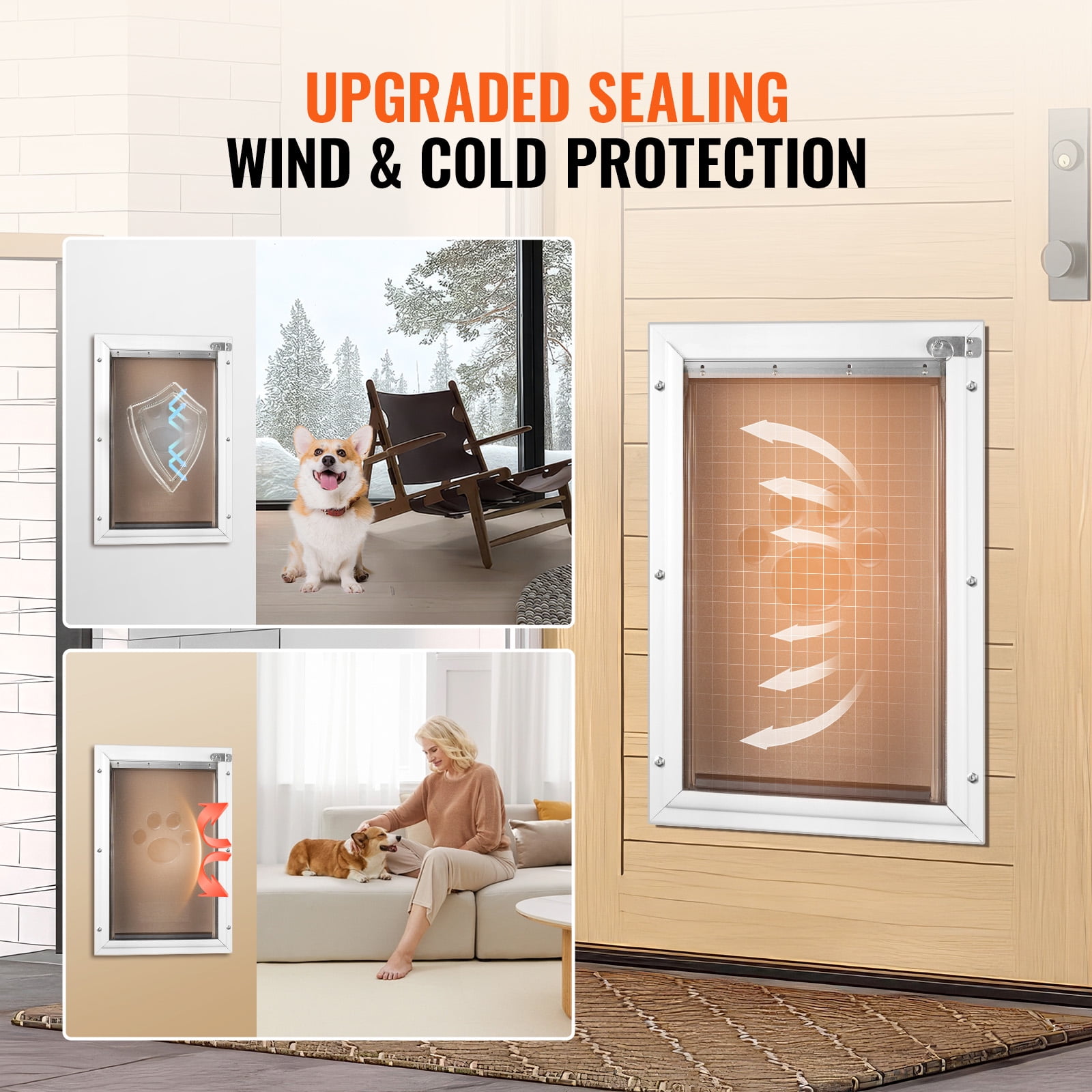 KFFKFF Animal Passage, 8.27" x 11.93" Aluminum Structure with Locking and Flap Mechanism, Climate Resistant Canine Entry, Simple to Mount on Indoor or Outdoor Doors, Animal Passage