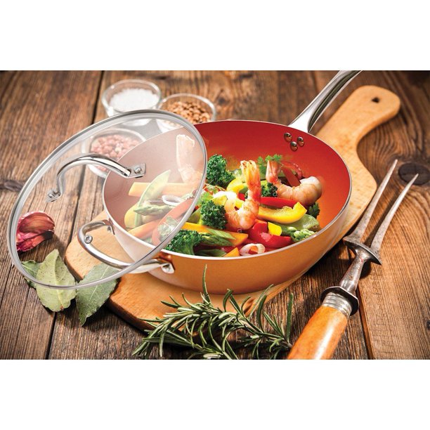 Copper Frying Pan 12" Inch NonStick Ceramic Infused Aluminum, Oven