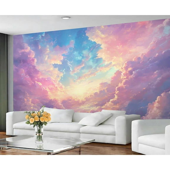 Fantasy Sky Wall Murals For Bedroom - Pink Clouds Murals, Modern Luxury Wall Mural For TV Background, Clouds Large Mural For Children's Room 59"W x 39.4"H (Not Peel and Stick)