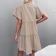 thumbnail image 3 of Vestidos cortos con cuello en V para mujer, una línea con volantes en la parte delantera, cordón, manga corta, vestido informal suelto para verano, primavera, albaricoque S, 3 of 5