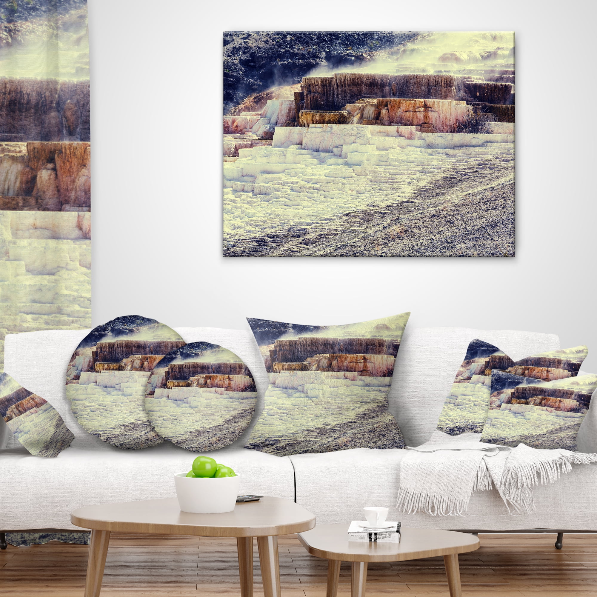Designart Hot Springs in Yellowstone - Seascape Throw Pillow - 16x16