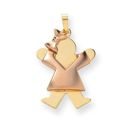 14k Two Tone Gold Puffed Girl with Bow on Left Engravable Charm (1.2in long x 0.8in wide)