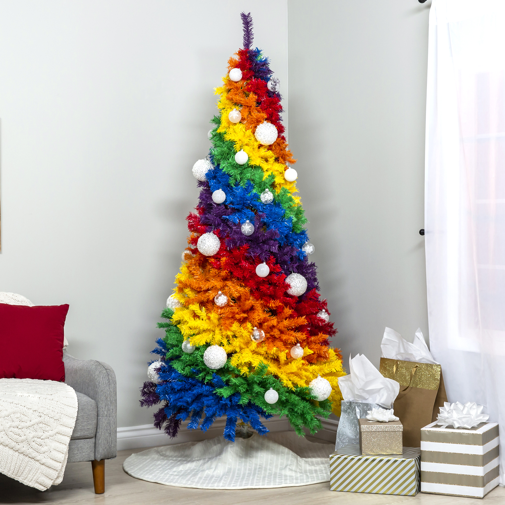 Best Choice Products 7ft Artificial Colorful Rainbow Christmas Tree, Full Fir Holiday Decor w/ 1,213 Tips, Metal Stand - image 3 of 8