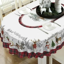 Christmas Tablecloth Waterproof Fabric Xmas Table Cloth for New Year''s Day and Christmas Home Decoration - 60" X 84" Oval