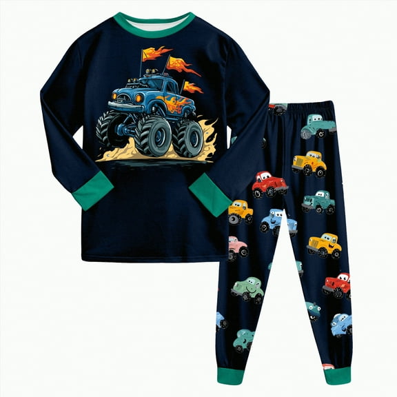 UAYOTSE Boys Pajamas Planet Winter Long Sleeve Children Set Cotton Little Kids Pjs Sleepwear(2-3 Years,Z97-Green)