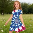 thumbnail image 6 of Virmaxy 4-13 Years Tie Dye Print 4th of July Pleated Dress Summer Patriotic Short Sleeve Crew Neck Holiday Dress for Casual and Party Wear, 6 of 9