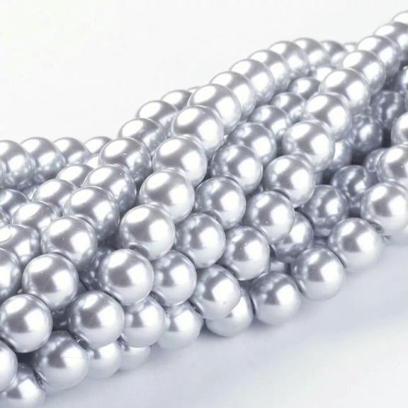 U8MO 50 Silver Pearl Glass Beads Round 8mm BULK Spacers Supplies Christmas Jewelry