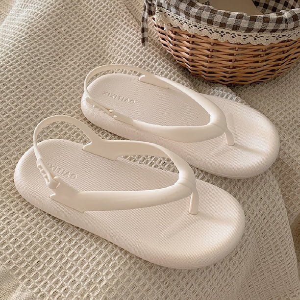 Sandalias de verano para mujer, sencillas, de color liso, para uso exterior, informales, para vacaciones en la playa, sandalias planas con tiras y sandalias