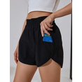 thumbnail image 5 of Pantalones cortos para correr para mujer, pantalones cortos elásticos de cintura alta, pantalones cortos deportivos con bolsillo, pantalones cortos atléticos de secado rápido, pantalones negros, XXL, 5 of 5