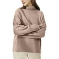 thumbnail image 2 of Women Mock Neck Sweater Chunky Long Sleeve Knitted High Low Hem Trendy Fall Winter Jumper Top Khaki One Size, 2 of 10