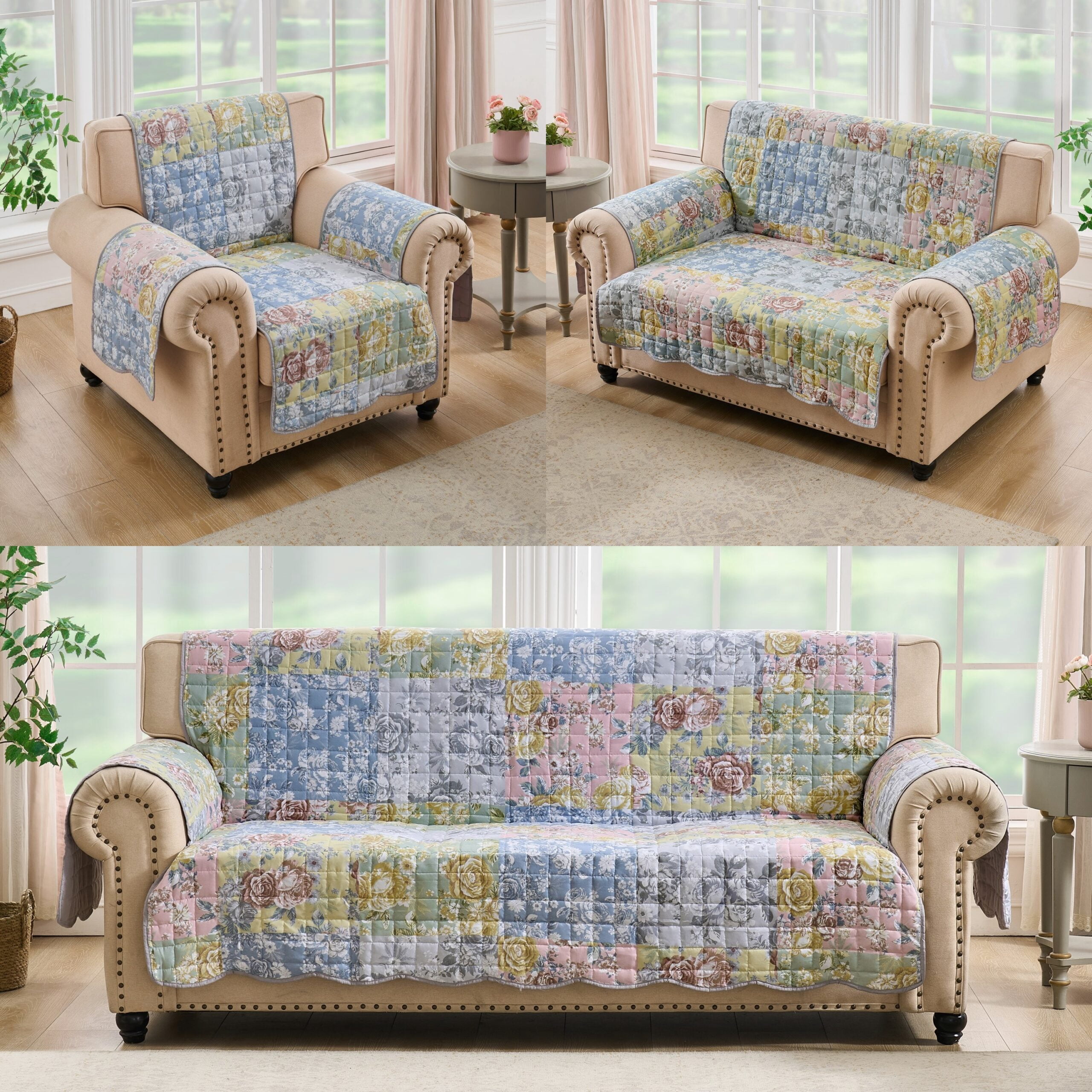 Greenland Home Fashions Emma Floral Patchwork Print Reversible Slipcover/Furniture Protector, Armchair