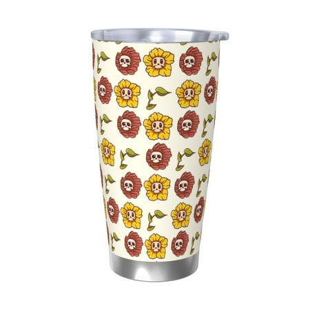 

Susaid Sunflowers And Skull Print 20oz Car Cup Insulated Coffee Cup Fully Spill Proof Travel Coffee Mug Stainless Steel Tumbler for Work Home Outdoor Car-Without Straw