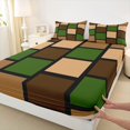 thumbnail image 5 of Castle Fairy Minimalist Block Grid King Sheets 4pcs,Mid Century Square Motif Bedding,Olive Taupe Black,1 Flat Sheet, 1 Fitted Sheet and 2 Pillowcases, 5 of 7