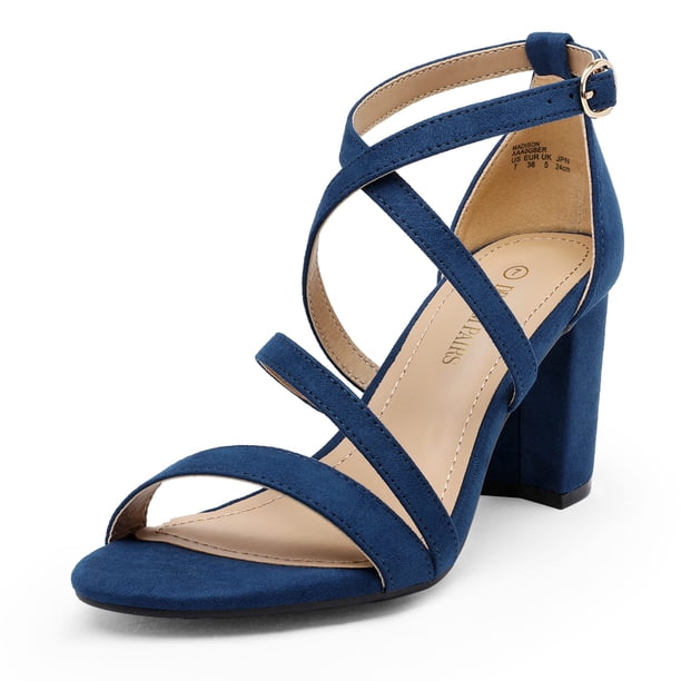 Sandalia DREAM PAIRS MADISON Tacón Grueso de Gamuza Azul Marino 7.5 cm