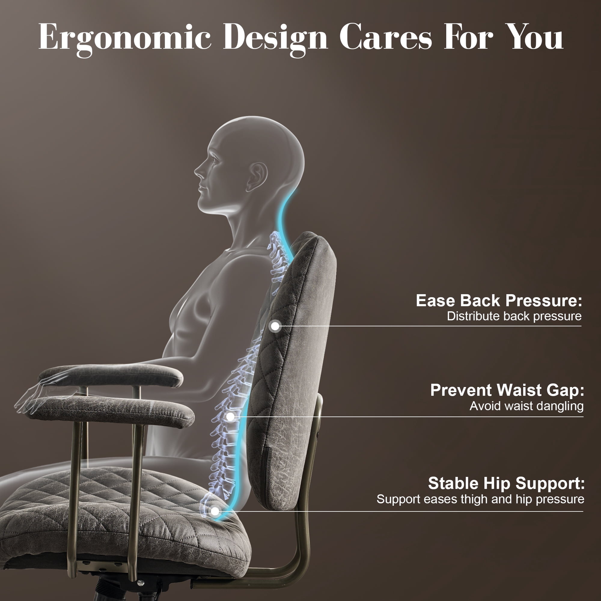 Toject Leather Office Chair, Mid Back Home Office Chair with Lumbar Support, Ergonomic Computer Chairs, Executive Desk Chairs with Thickened Cushions, Task Chairs for Office, Suede Leather, Gray