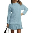 thumbnail image 3 of Women Cable Knit Sweater Dress Crewneck Long Sleeve Pleated Mini Dress Twofer Style Patchwork Dress S, 3 of 7