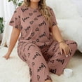 thumbnail image 2 of Womens Plus Size Pajama Soft Silky Print Set Short Sleeve Sleepwear 2 Piece Lightweight Loungewear for Home, 2 of 11