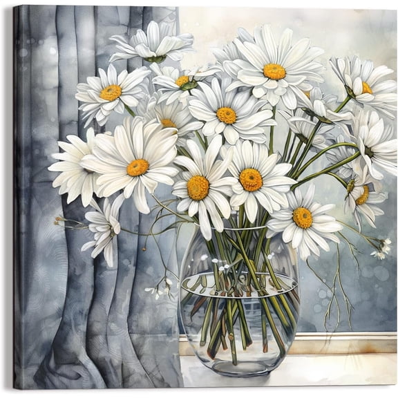 Gray Daisy Bathroom Wall Decor Canvas Print Picture Art Hanging Dining Room Kitchen Office Living Room Bedroom