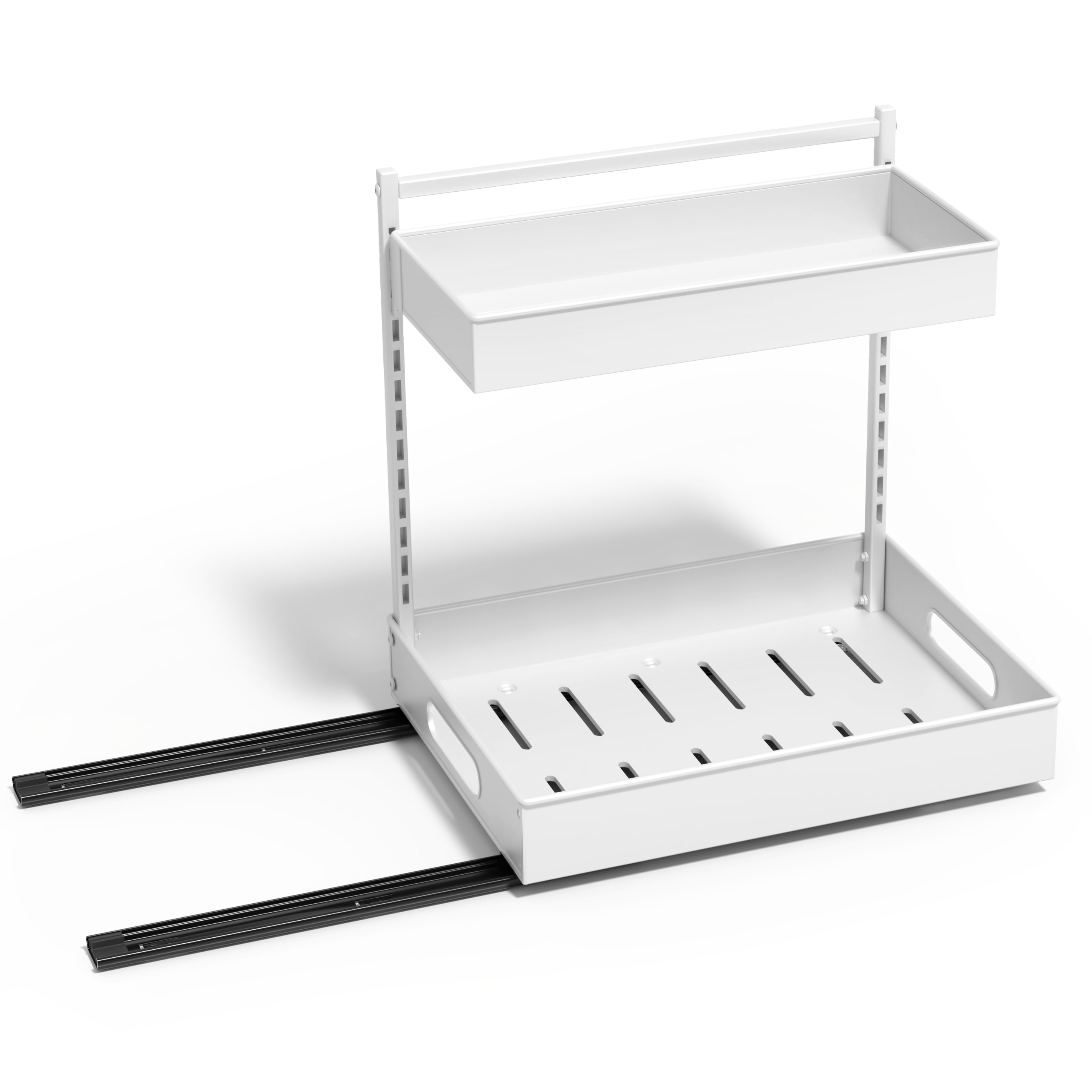 Sorbus 2-Tier Under Sink Organizer with Sliding Pull-Out Storage Rack, Adhesive Tape, No-Drill, White