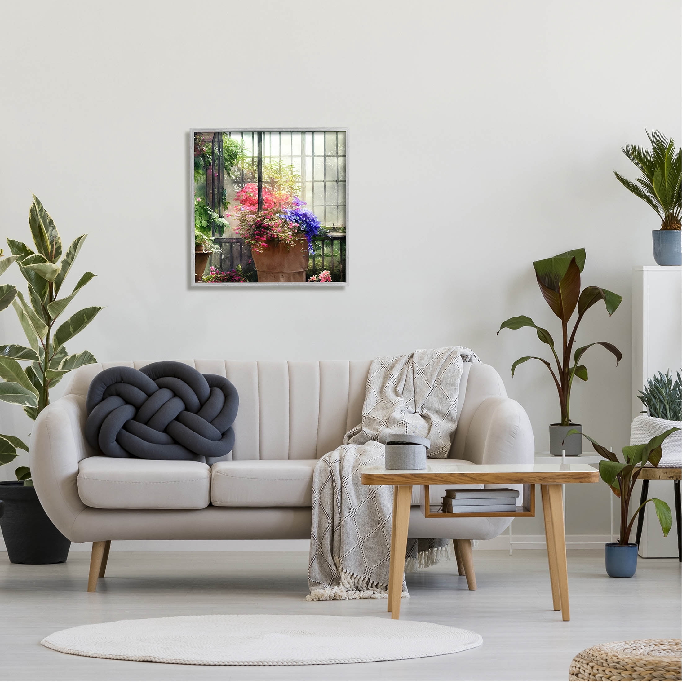 Sunlit Potted Plants Greenhouse Botanical & Floral Painting Gray Framed Art Print Wall Art