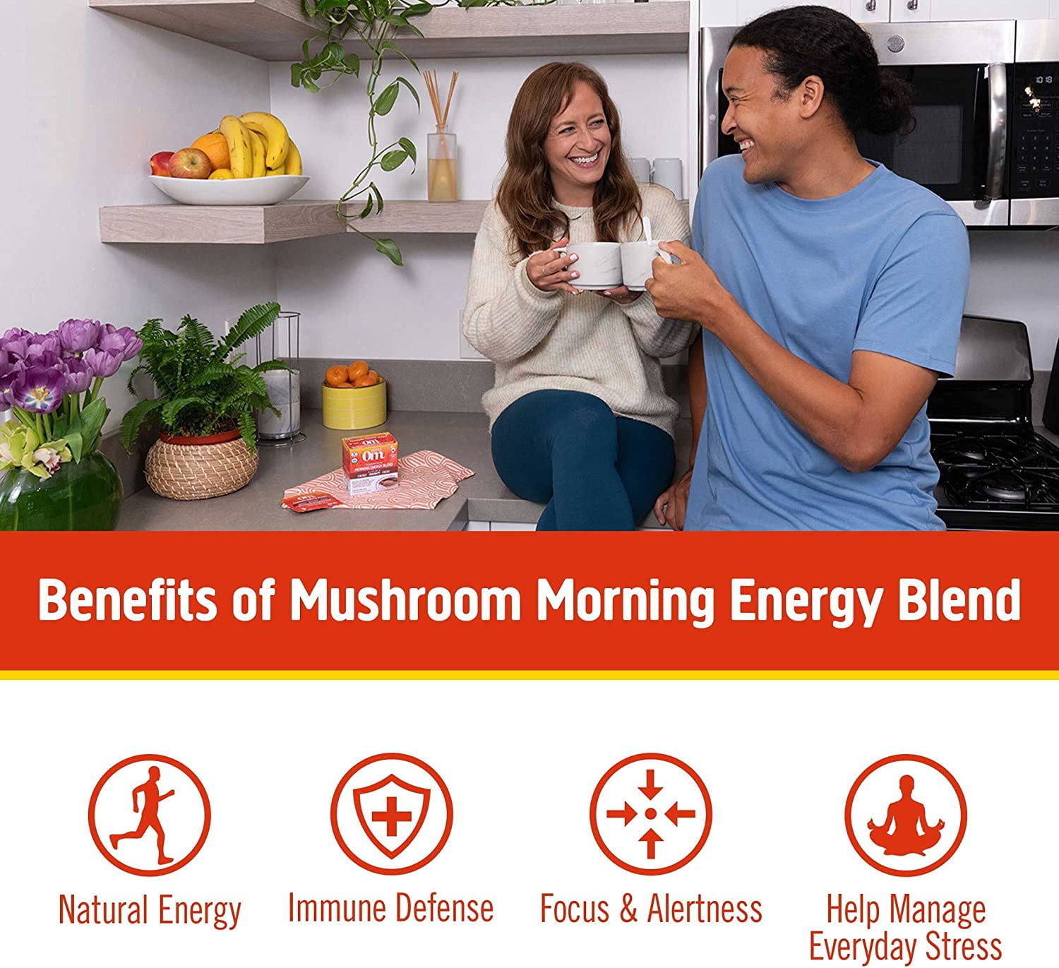 Om Mushroom Superfood Morning Energy Blend Mushroom Powder Drink, Single Serve, 10 Count